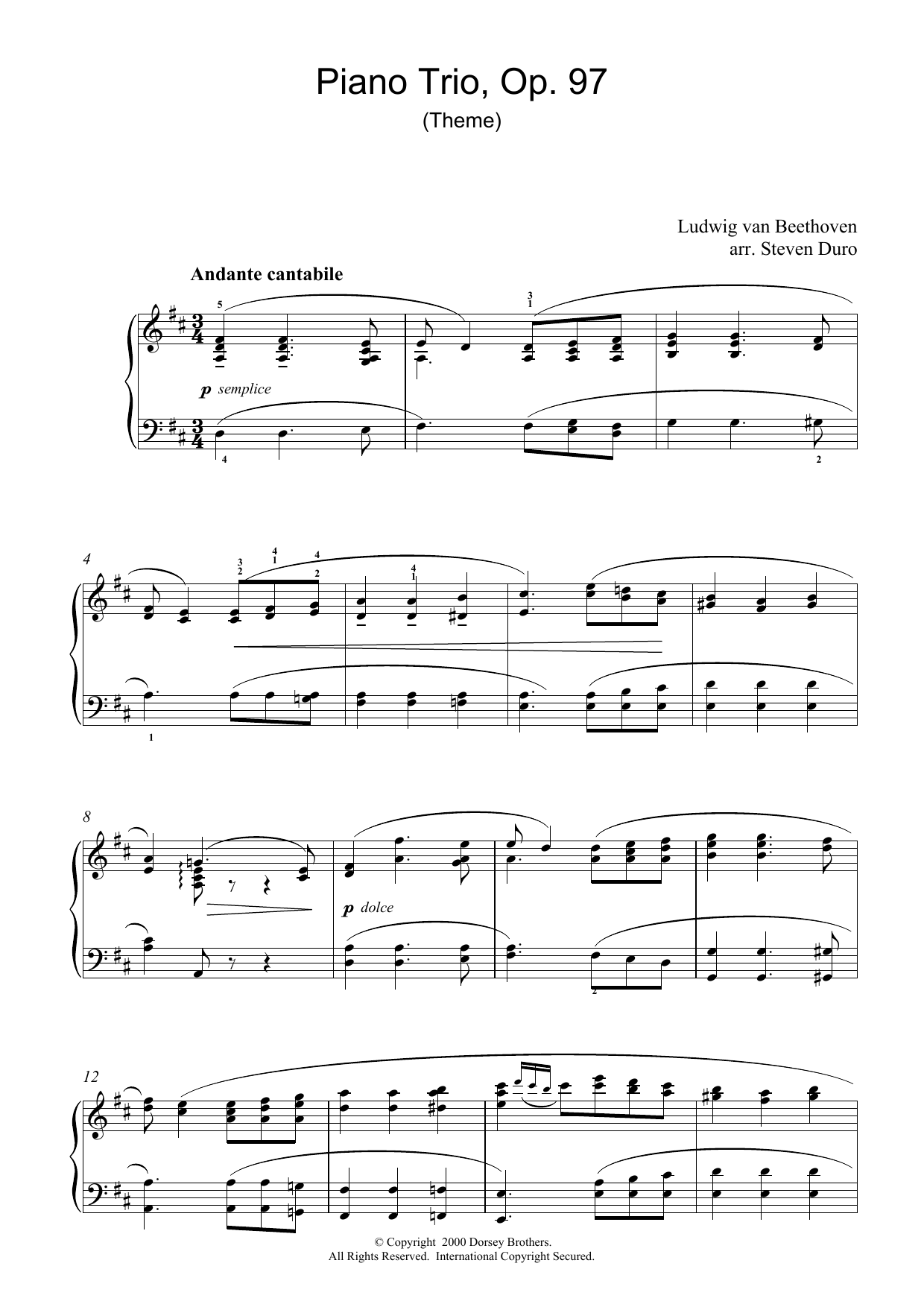 Ludwig van Beethoven Piano Trio Opus 97 Sheet Music Notes & Chords for Piano - Download or Print PDF