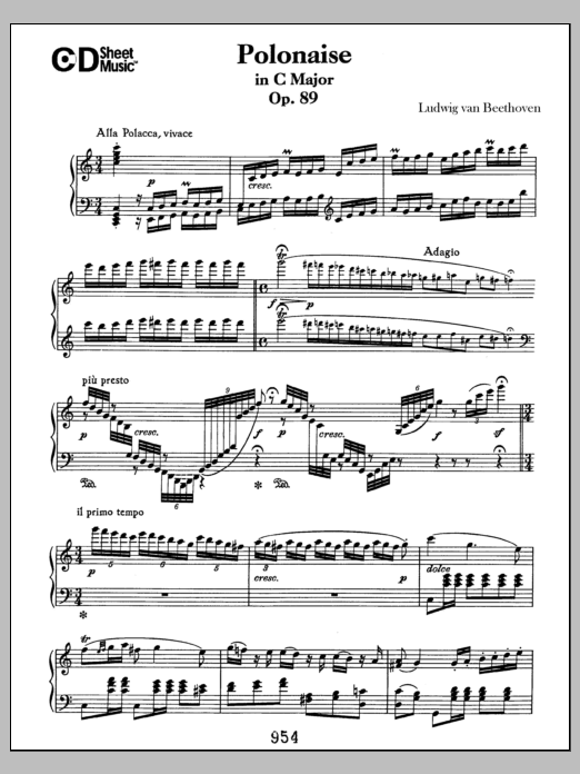 Ludwig van Beethoven Polonaise In C Major, Op. 89 Sheet Music Notes & Chords for Piano Solo - Download or Print PDF