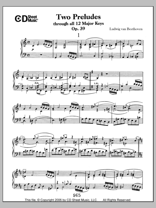 Ludwig van Beethoven Preludes (2) Through All 12 Major Keys, Op. 39 Sheet Music Notes & Chords for Piano Solo - Download or Print PDF