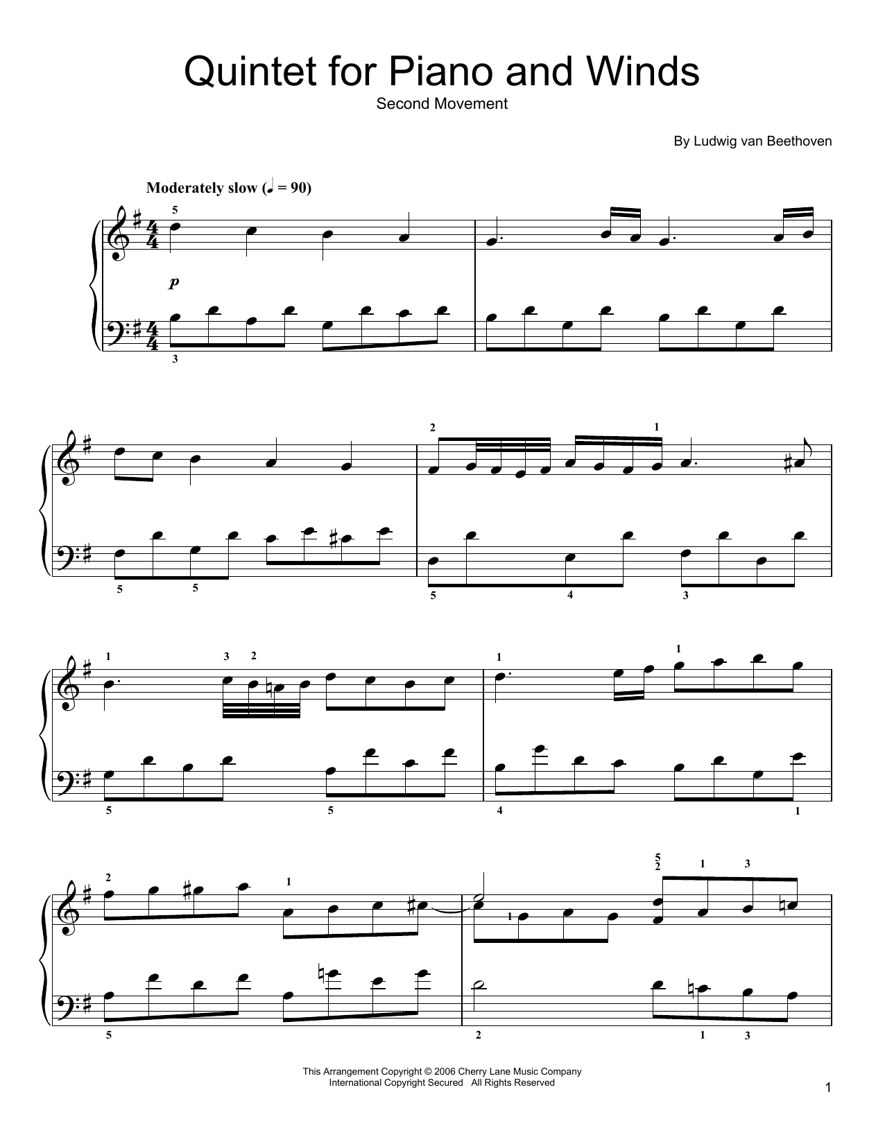 Ludwig van Beethoven Quintet For Piano And Winds: Andante Sheet Music Notes & Chords for Easy Piano - Download or Print PDF