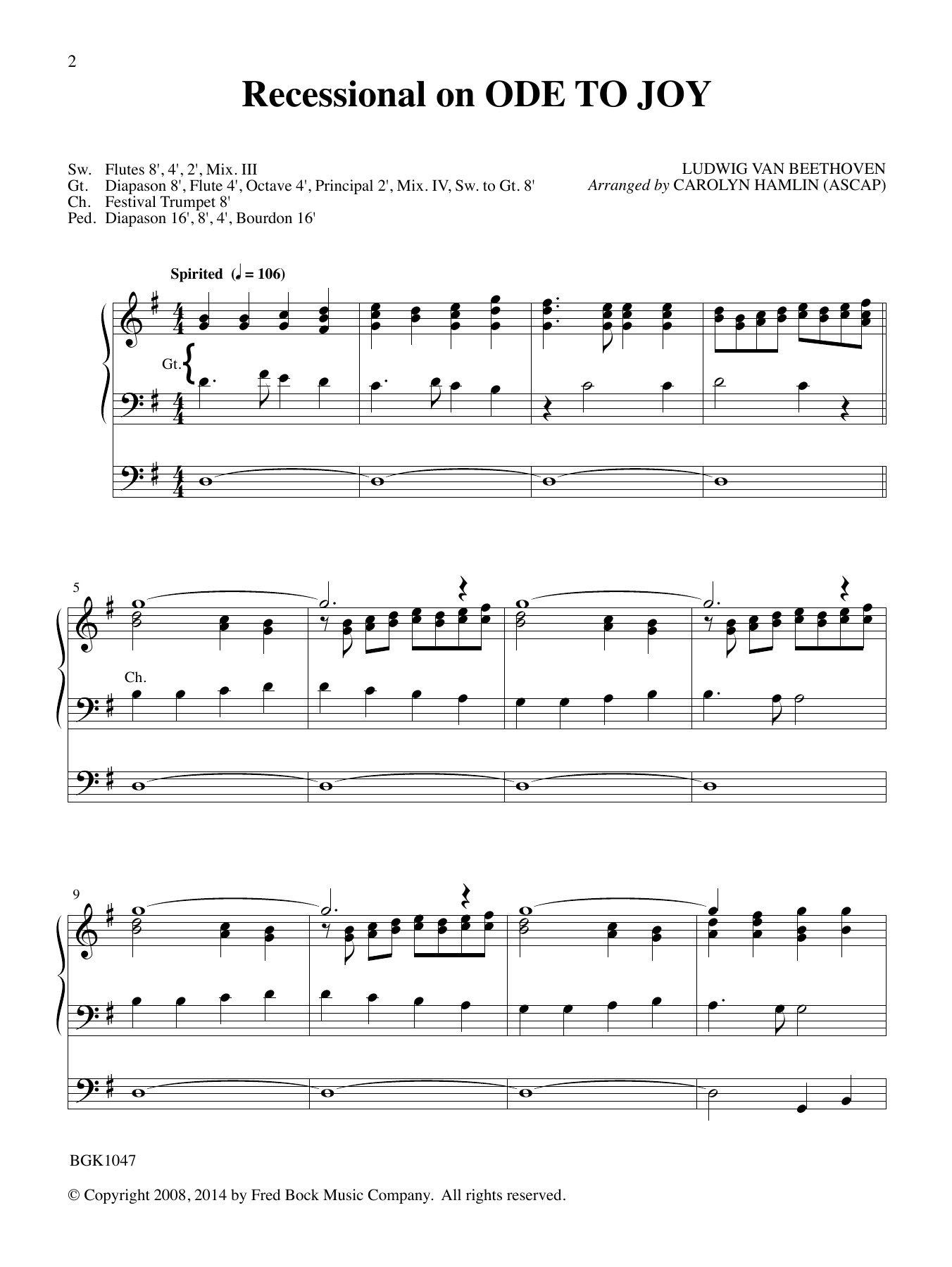 Ludwig van Beethoven Recessional On Ode To Joy (arr. Carolyn Hamlin) Sheet Music Notes & Chords for Organ - Download or Print PDF