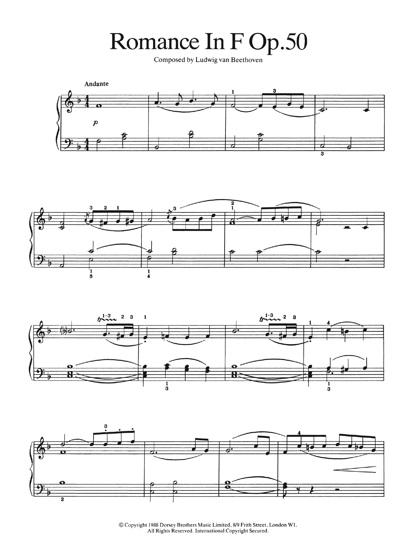 Ludwig van Beethoven Romance In F Major, Op. 50 Sheet Music Notes & Chords for Easy Piano - Download or Print PDF
