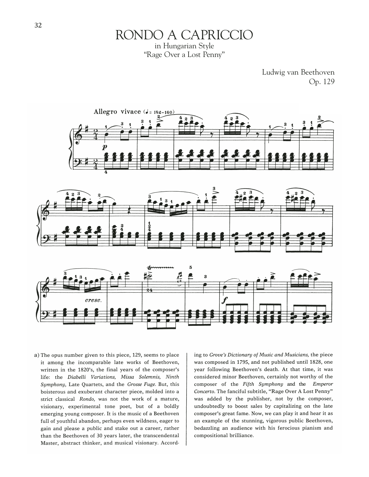 Ludwig van Beethoven Rondo A Capriccio In Hungarian Style, Op. 129 Sheet Music Notes & Chords for Piano Solo - Download or Print PDF