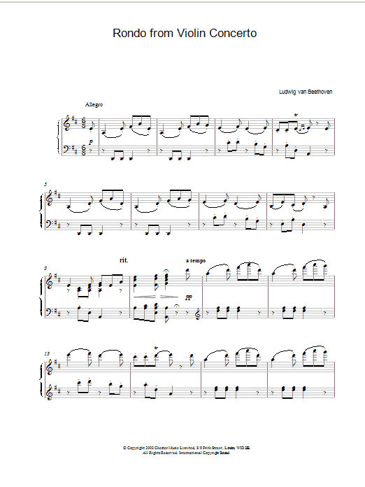 Ludwig van Beethoven Rondo from Violin Concerto Sheet Music Notes & Chords for Piano - Download or Print PDF