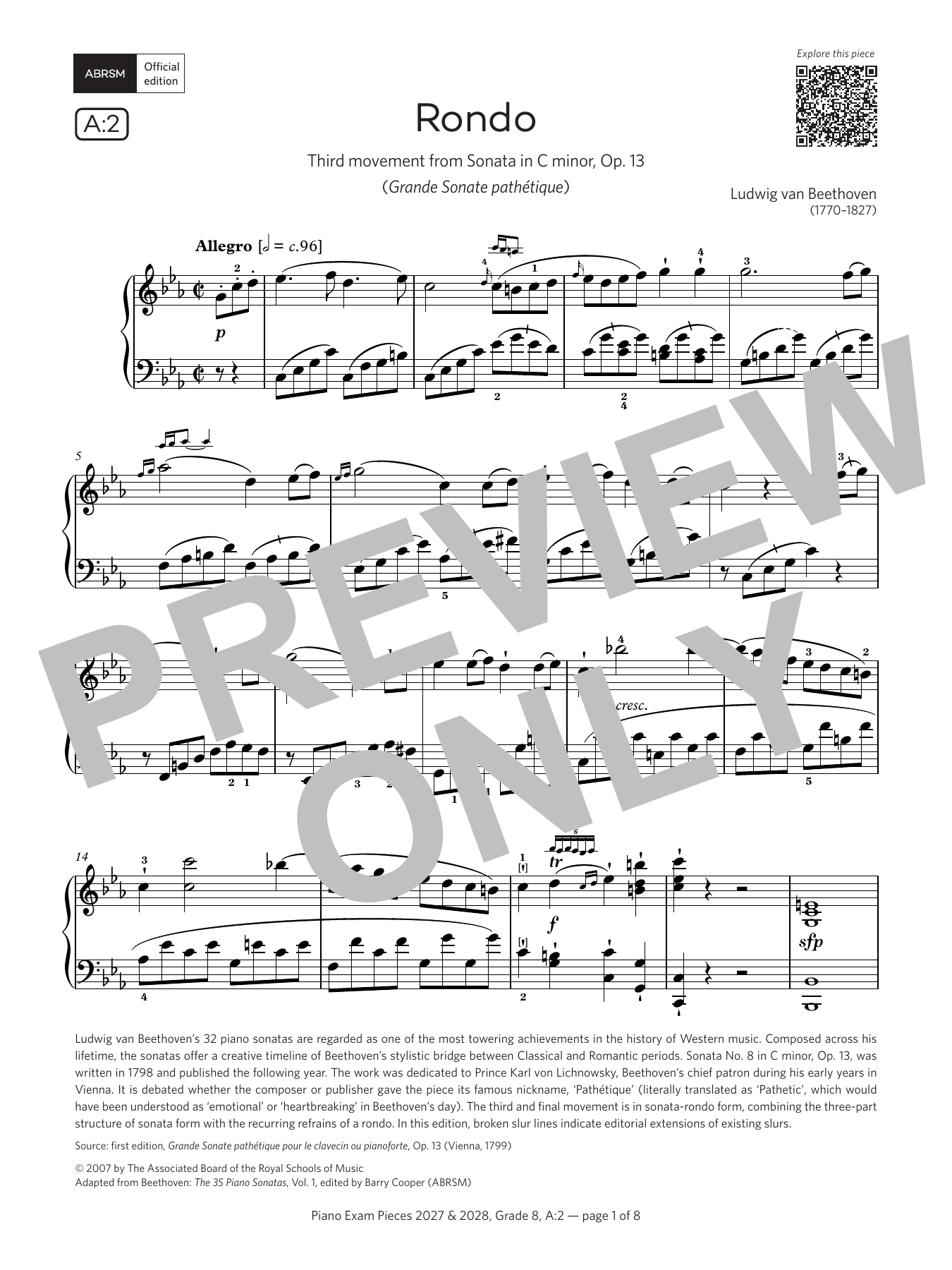 Ludwig Van Beethoven Rondo (Grade 8, list A2, from the ABRSM Piano Syllabus 2027 & 2028) Sheet Music Notes & Chords for Piano Solo - Download or Print PDF