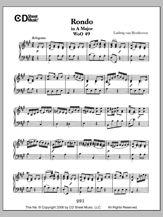 Ludwig van Beethoven Rondo In A Major, Woo 49 Sheet Music Notes & Chords for Piano Solo - Download or Print PDF