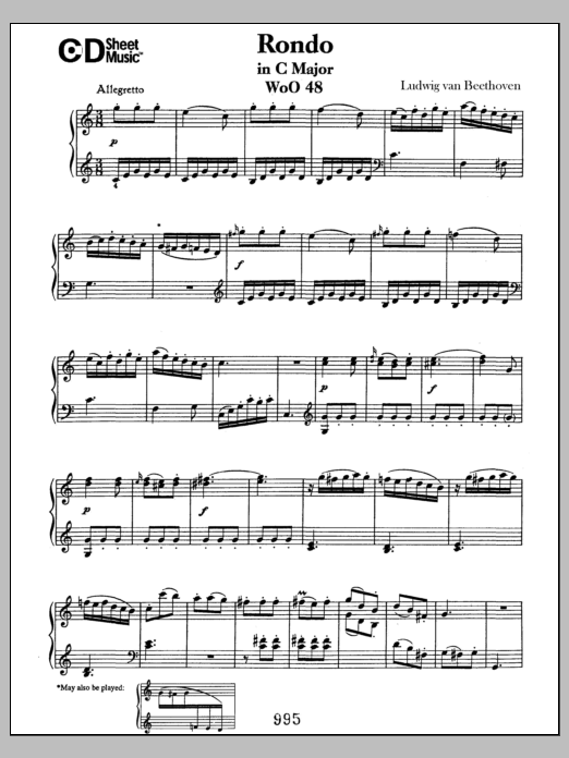 Ludwig van Beethoven Rondo In C Major, Woo 48 Sheet Music Notes & Chords for Piano Solo - Download or Print PDF