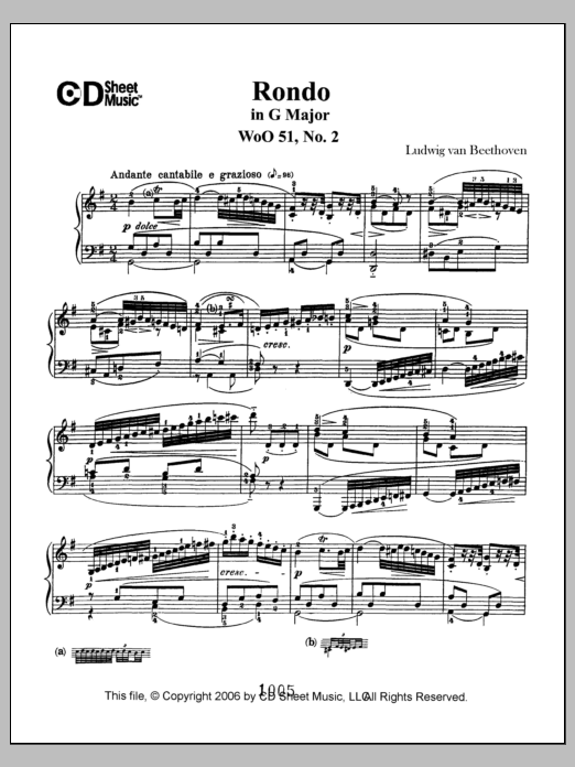 Ludwig van Beethoven Rondo in G Major, Op. 51, No. 2 Sheet Music Notes & Chords for Piano Solo - Download or Print PDF