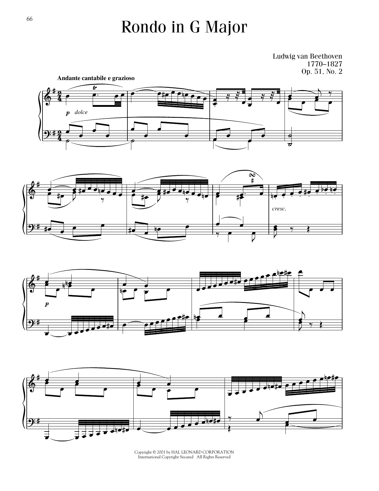 Ludwig van Beethoven Rondo, Op. 51, No. 2 Sheet Music Notes & Chords for Piano Solo - Download or Print PDF