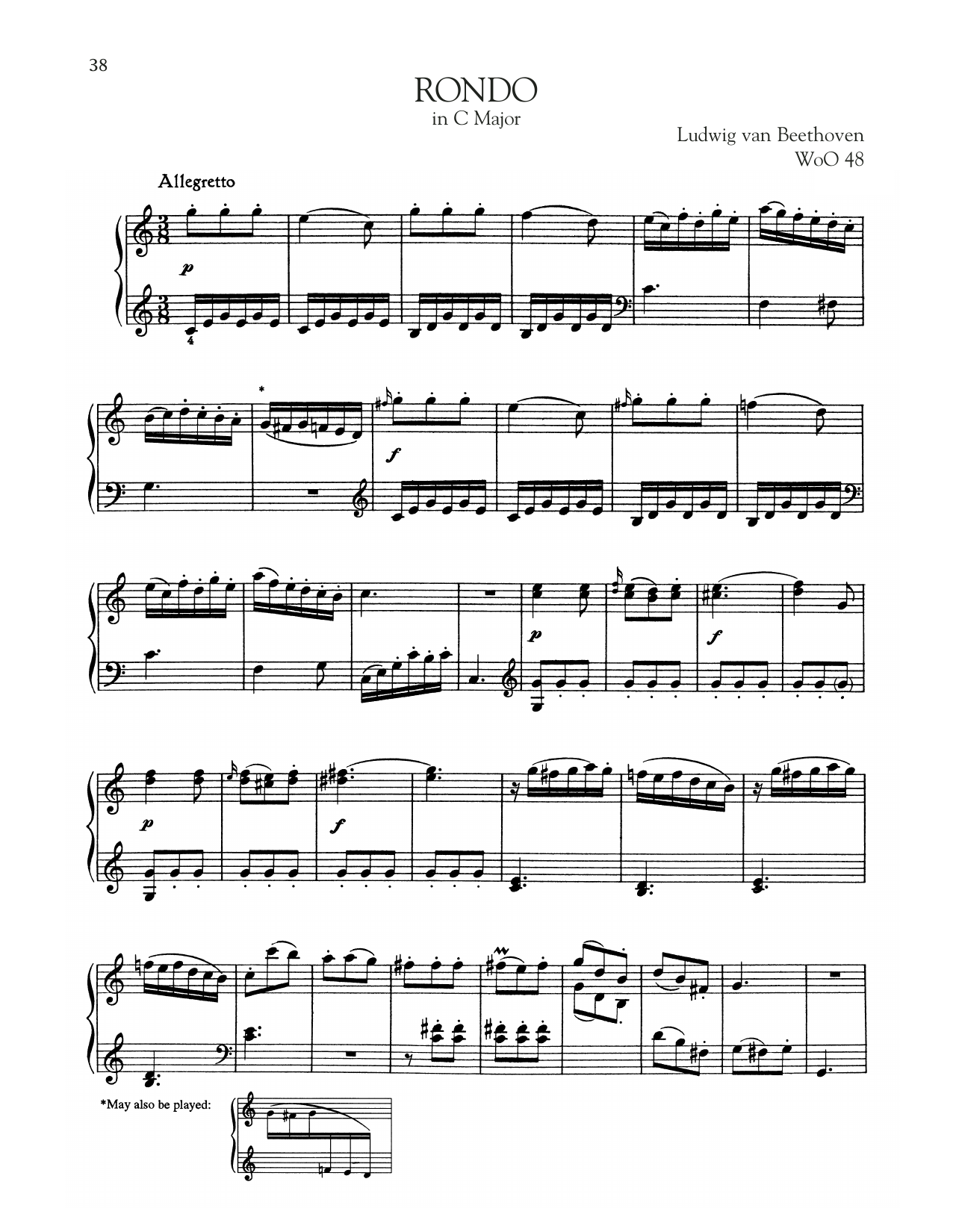 Ludwig van Beethoven Rondo, WoO 48 Sheet Music Notes & Chords for Piano Solo - Download or Print PDF