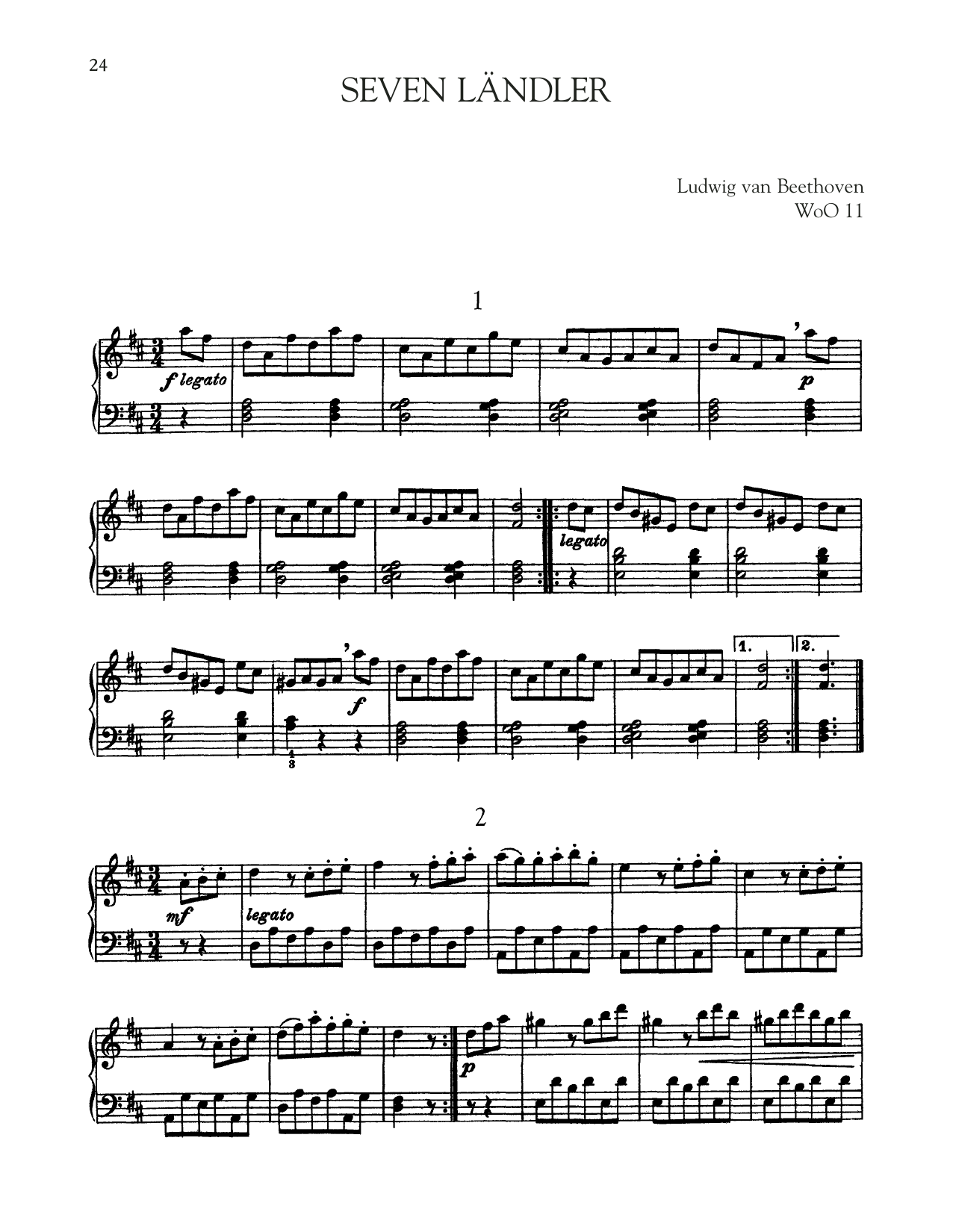 Ludwig van Beethoven Seven Landler, WoO 11 Sheet Music Notes & Chords for Piano Solo - Download or Print PDF