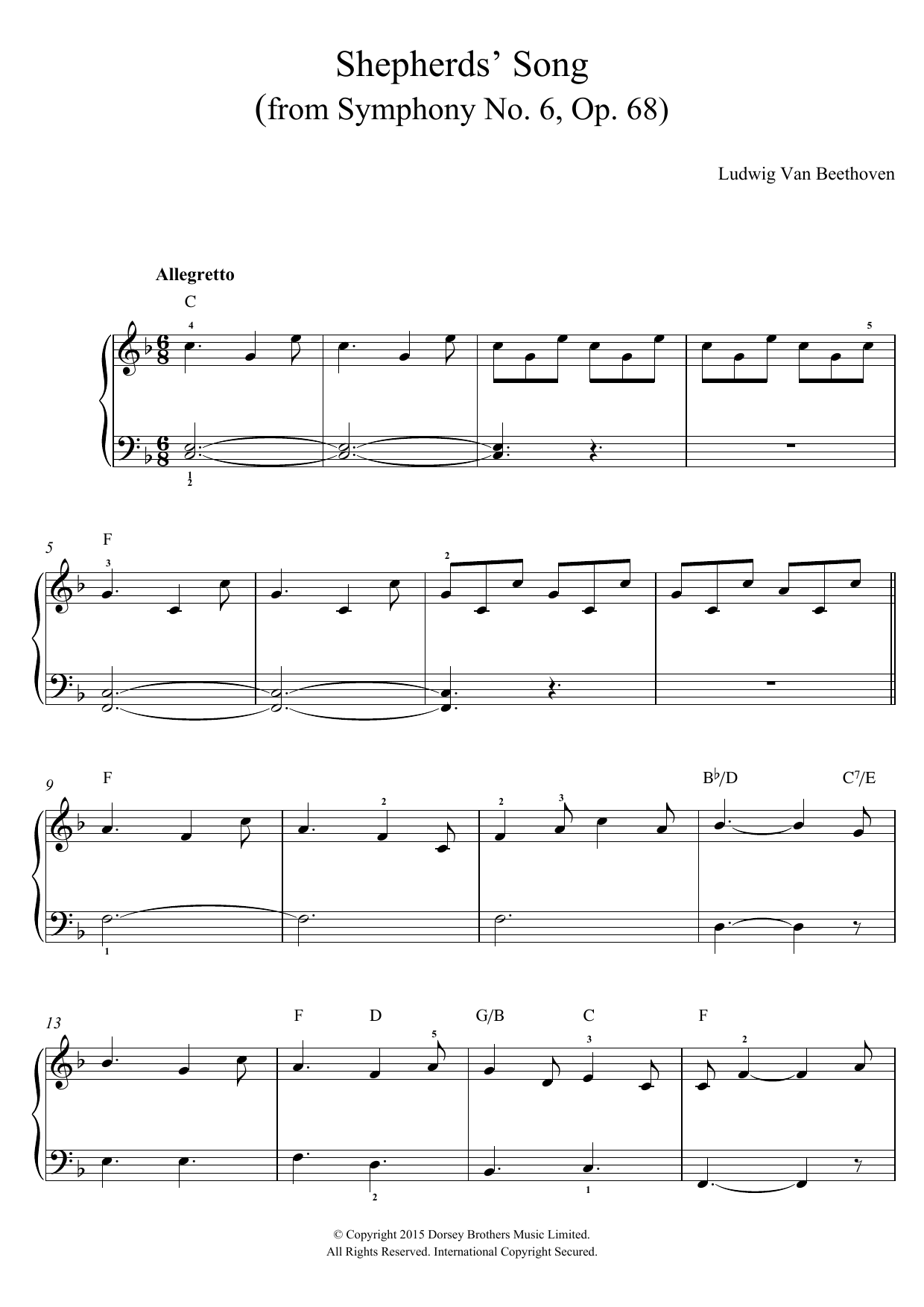 Ludwig van Beethoven Shepherds' Song (from Symphony No. 6, Op. 68) Sheet Music Notes & Chords for Beginner Piano - Download or Print PDF