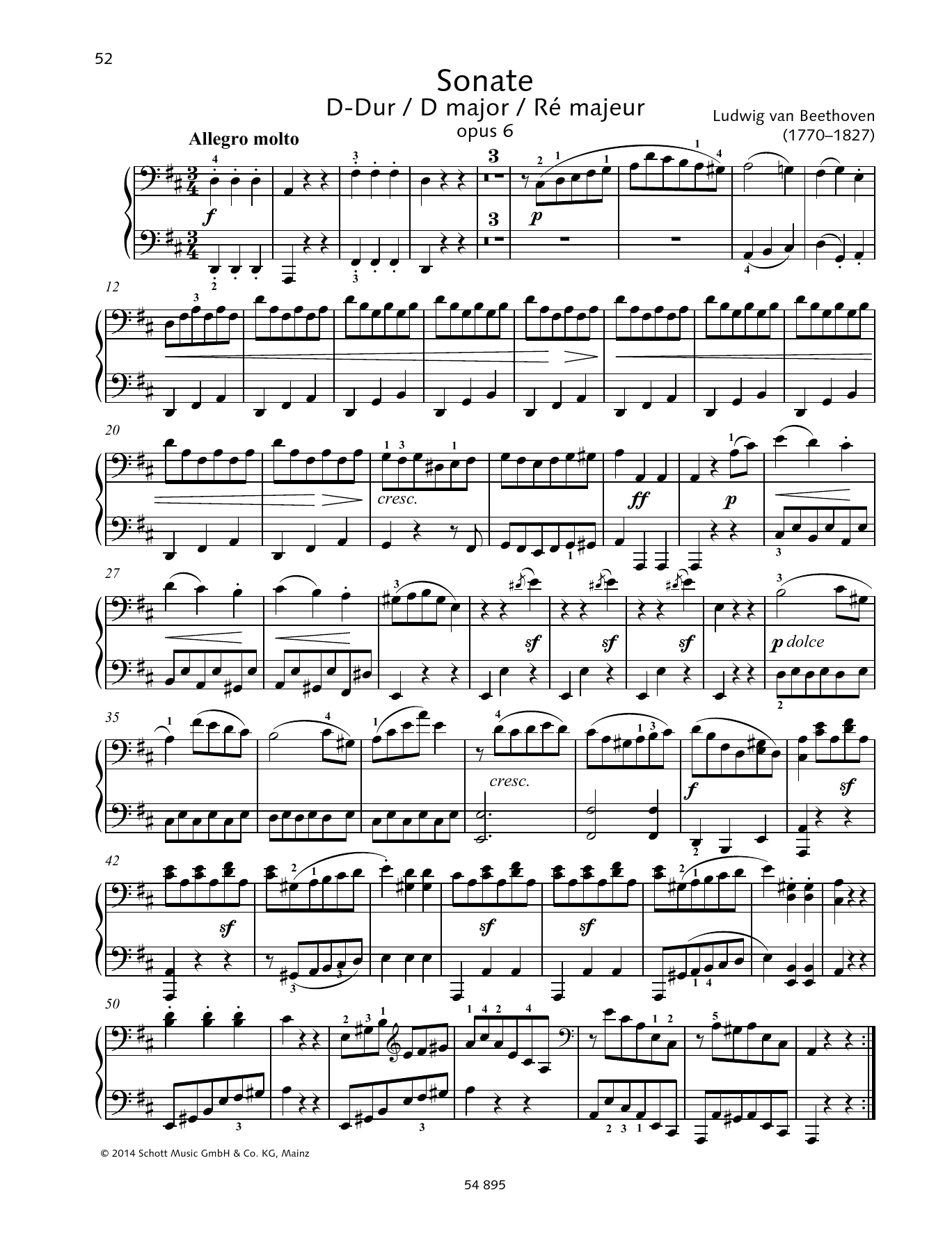 Ludwig van Beethoven Sonata D Major Sheet Music Notes & Chords for Piano Duet - Download or Print PDF