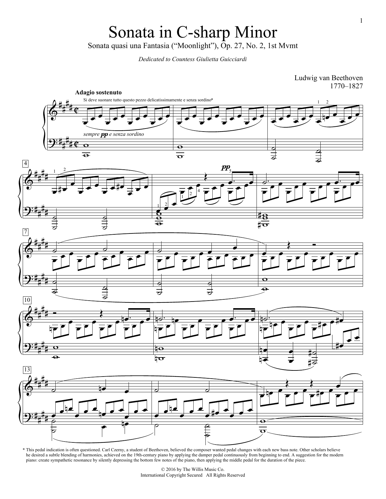 Ludwig van Beethoven Sonata In C-Sharp Minor, Sonata quasi una Fantasia (