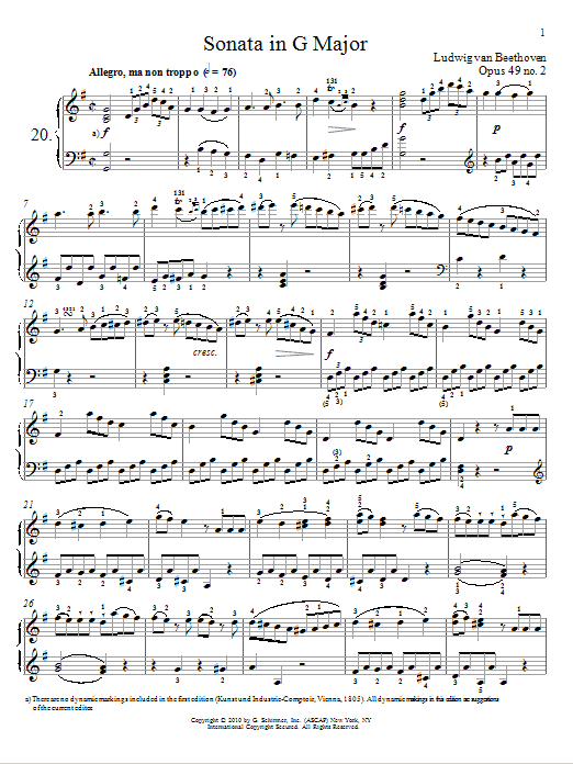 Ludwig van Beethoven Sonata in G Major, Op. 49, No. 2 Sheet Music Notes & Chords for Guitar Tab - Download or Print PDF
