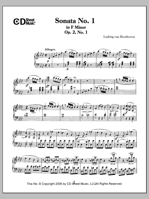 Ludwig van Beethoven Sonata No. 1 In F Minor, Op. 2, No. 1 Sheet Music Notes & Chords for Piano Solo - Download or Print PDF