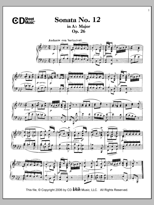 Ludwig van Beethoven Sonata No. 12 In A-flat Major, Op. 26 Sheet Music Notes & Chords for Piano Solo - Download or Print PDF