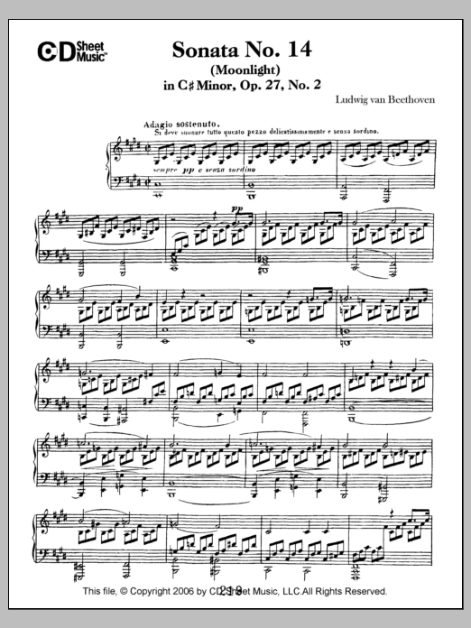 Ludwig van Beethoven Sonata No. 14 In C-sharp Minor (moonlight), Op. 27, No. 2 Sheet Music Notes & Chords for Piano Solo - Download or Print PDF