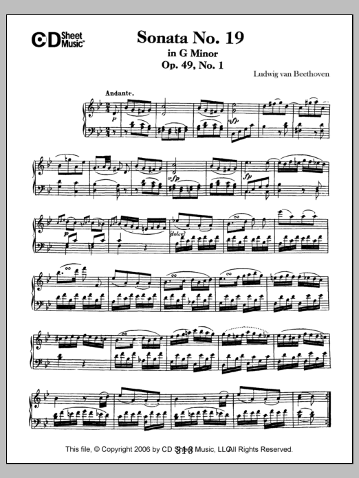 Ludwig van Beethoven Sonata No. 19 In G Minor, Op. 49, No. 1 Sheet Music Notes & Chords for Piano Solo - Download or Print PDF