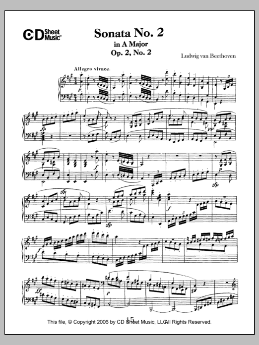 Ludwig van Beethoven Sonata No. 2 In A Major, Op. 2, No. 2 Sheet Music Notes & Chords for Piano Solo - Download or Print PDF