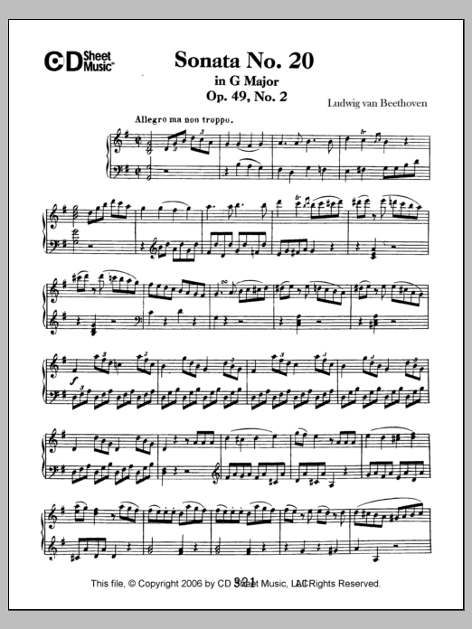 Ludwig van Beethoven Sonata No. 20 In G Major, Op. 49, No. 2 Sheet Music Notes & Chords for Piano Solo - Download or Print PDF