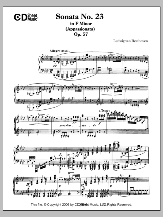 Ludwig van Beethoven Sonata No. 23 In F Minor (appassionata), Op. 57 Sheet Music Notes & Chords for Piano Solo - Download or Print PDF