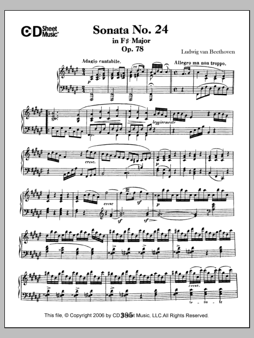 Ludwig van Beethoven Sonata No. 24 In F-sharp Major, Op. 78 Sheet Music Notes & Chords for Piano Solo - Download or Print PDF