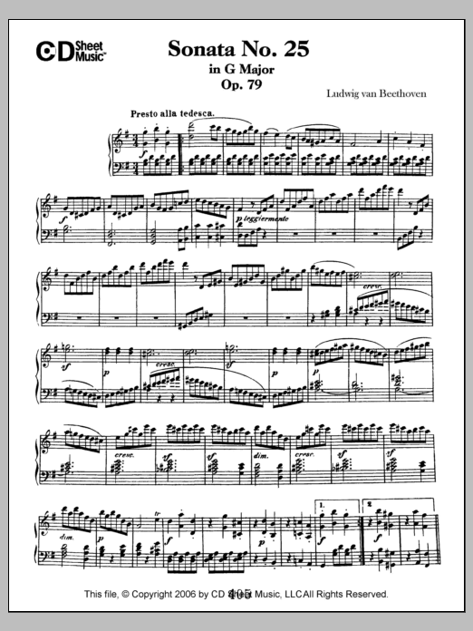 Ludwig van Beethoven Sonata No. 25 In G Major, Op. 79 Sheet Music Notes & Chords for Piano Solo - Download or Print PDF
