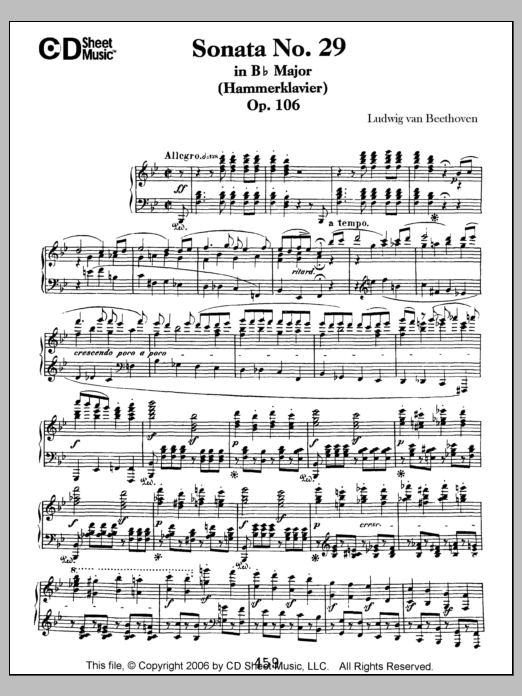 Ludwig van Beethoven Sonata No. 29 In B-flat Major (hammerklavier), Op. 106 Sheet Music Notes & Chords for Piano Solo - Download or Print PDF
