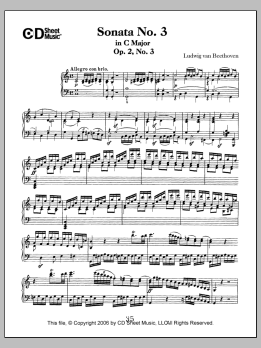 Ludwig van Beethoven Sonata No. 3 In C Major, Op. 2, No. 3 Sheet Music Notes & Chords for Piano Solo - Download or Print PDF