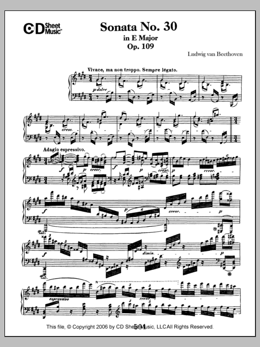 Ludwig van Beethoven Sonata No. 30 In E Major, Op. 109 Sheet Music Notes & Chords for Piano Solo - Download or Print PDF