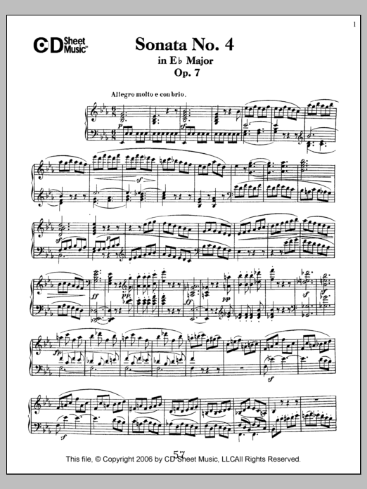 Ludwig van Beethoven Sonata No. 4 In E-flat Major, Op. 7 Sheet Music Notes & Chords for Piano Solo - Download or Print PDF