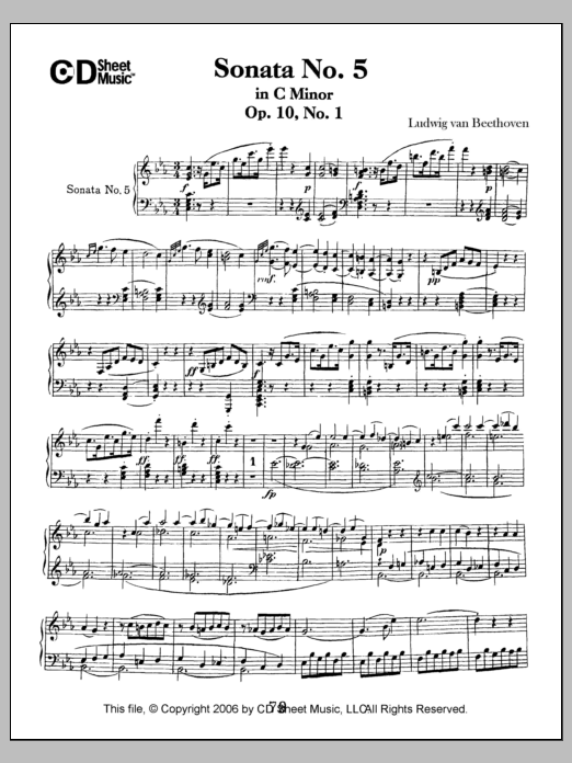 Ludwig van Beethoven Sonata No. 5 In C Minor, Op. 10, No. 1 Sheet Music Notes & Chords for Piano Solo - Download or Print PDF