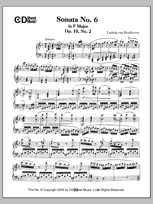 Ludwig van Beethoven Sonata No. 6 In F Major, Op. 10, No. 2 Sheet Music Notes & Chords for Piano Solo - Download or Print PDF
