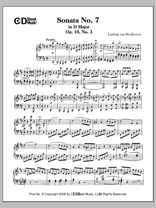 Ludwig van Beethoven Sonata No. 7 In D Major, Op. 10, No. 3 Sheet Music Notes & Chords for Piano Solo - Download or Print PDF
