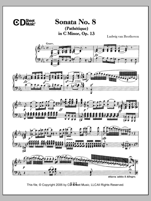 Ludwig van Beethoven Sonata No. 8 In C Minor (pathetique), Op. 13 Sheet Music Notes & Chords for Piano Solo - Download or Print PDF