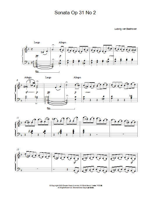 Ludwig van Beethoven Sonata Op 31 No 2 Sheet Music Notes & Chords for Piano - Download or Print PDF