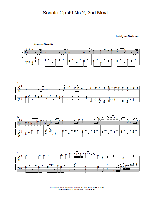 Ludwig van Beethoven Sonata Op 49 No 2, 2nd Movt. Sheet Music Notes & Chords for Piano - Download or Print PDF