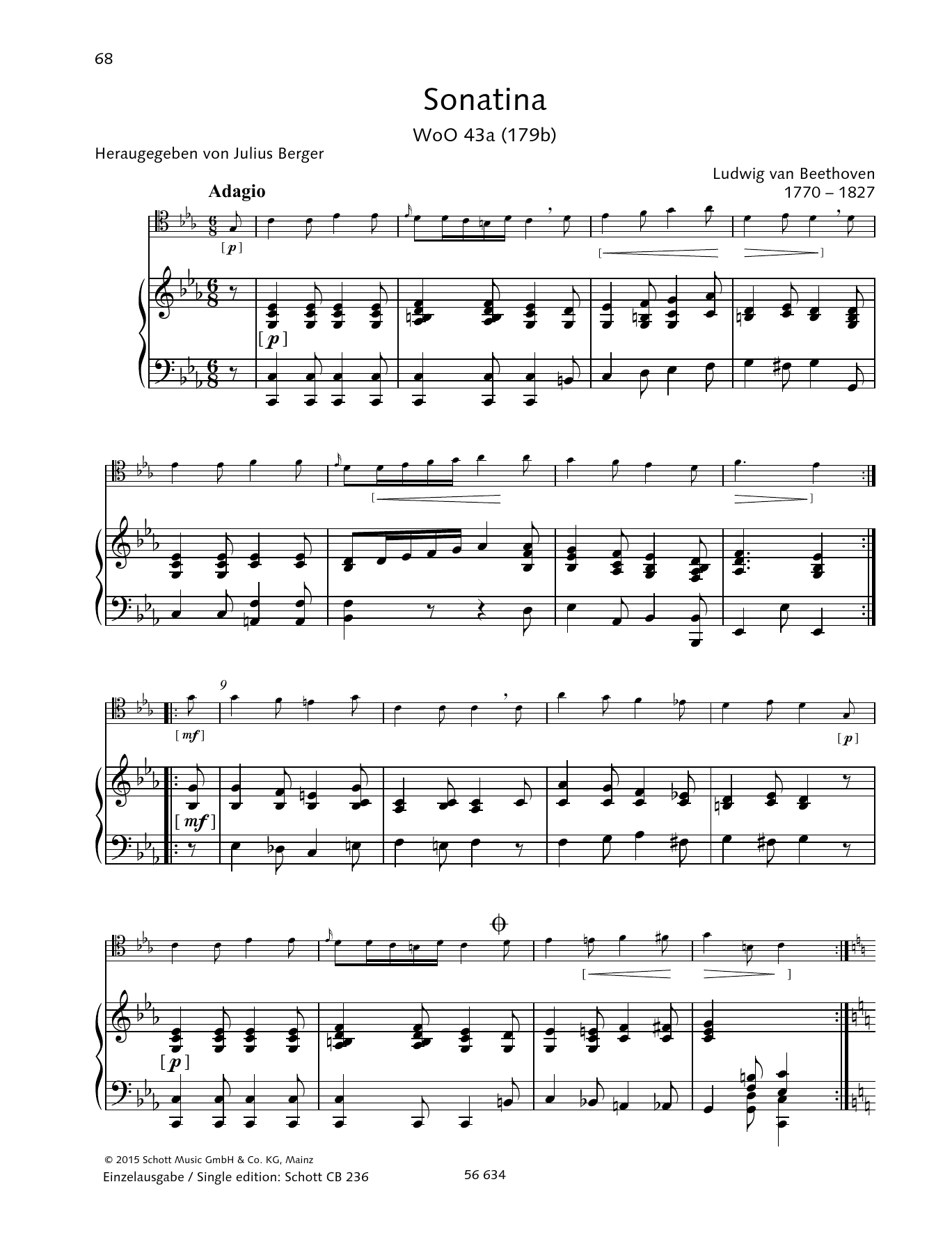 Ludwig van Beethoven Sonatina C minor WoO 43a Sheet Music Notes & Chords for String Solo - Download or Print PDF