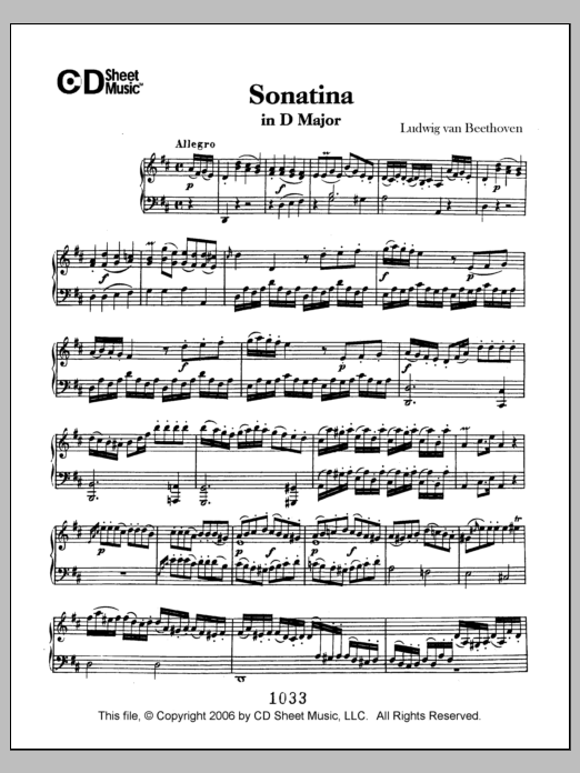 Ludwig van Beethoven Sonatina in D Major Sheet Music Notes & Chords for Piano Solo - Download or Print PDF