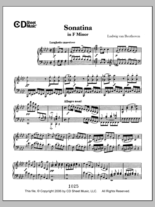 Ludwig van Beethoven Sonatina in F Minor Sheet Music Notes & Chords for Piano Solo - Download or Print PDF