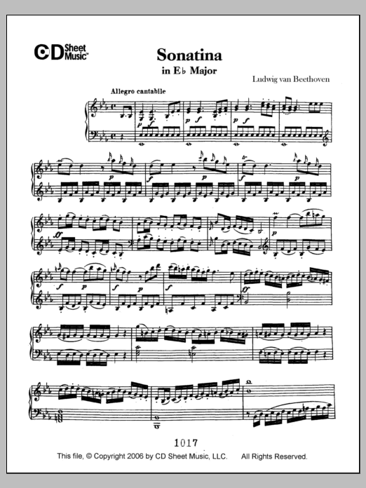 Ludwig van Beethoven Sonatina In E-flat Major Sheet Music Notes & Chords for Piano Solo - Download or Print PDF