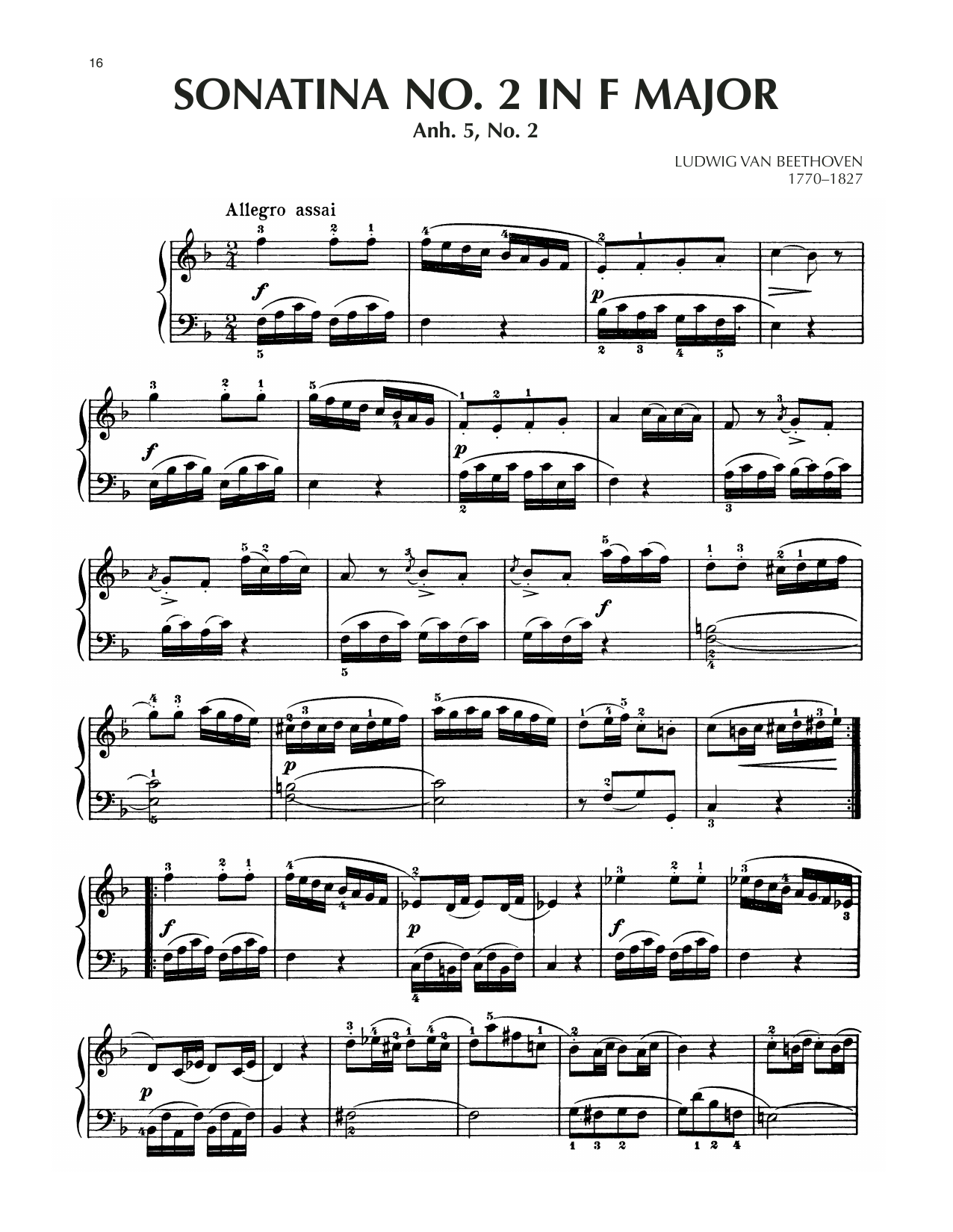 Ludwig van Beethoven Sonatina In F Major, Anh. 5, No. 2 Sheet Music Notes & Chords for Piano Solo - Download or Print PDF