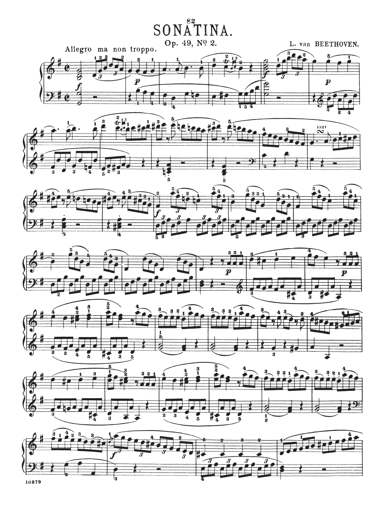 Ludwig van Beethoven Sonatina In G Major, Op. 49, No. 2 Sheet Music Notes & Chords for Piano Solo - Download or Print PDF