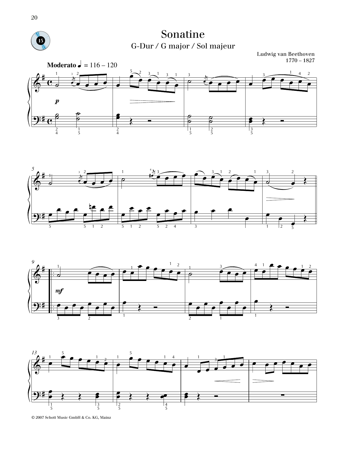 Ludwig van Beethoven Sonatina No. 1 G major Sheet Music Notes & Chords for Piano Solo - Download or Print PDF