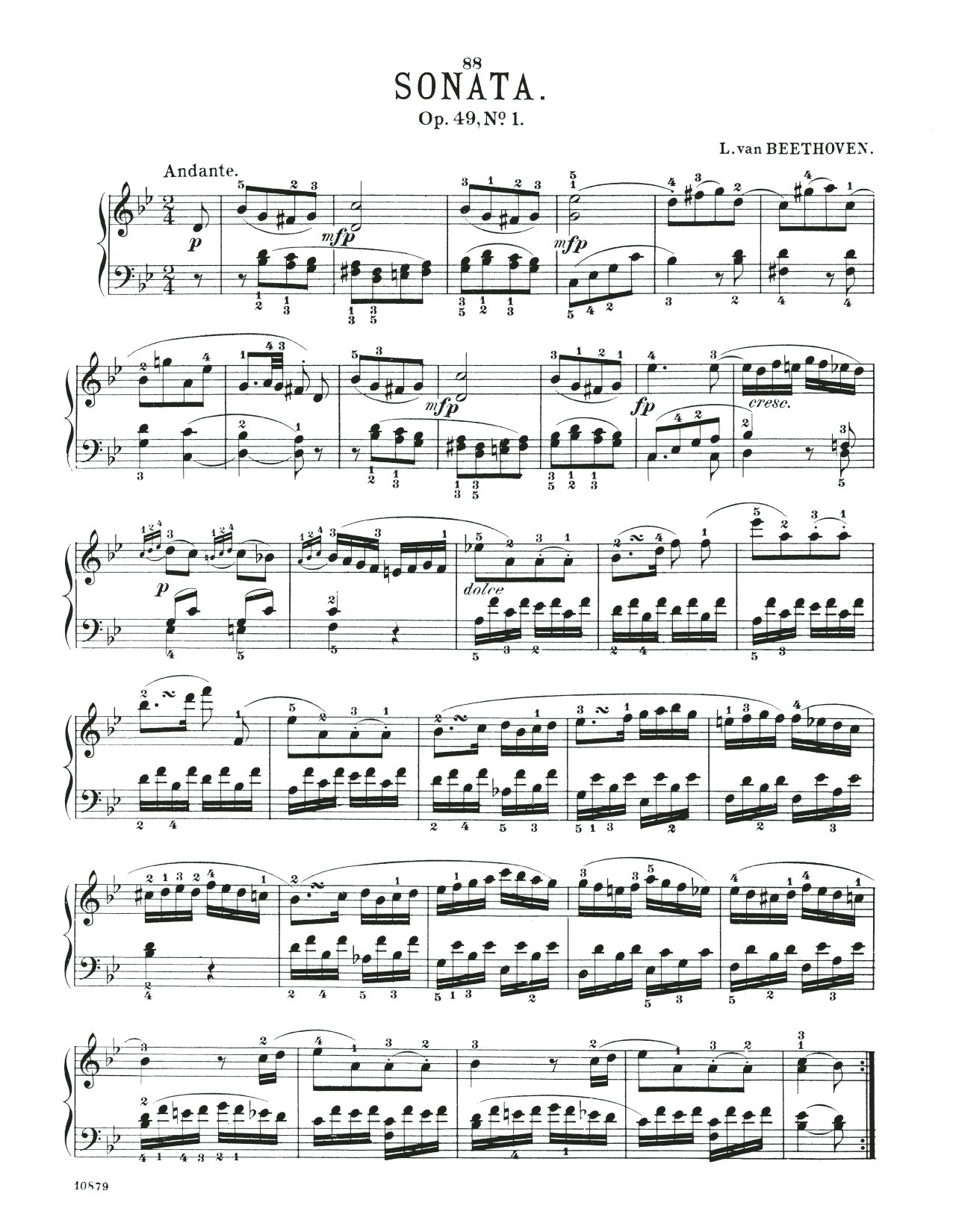 Ludwig van Beethoven Sonatina, Op. 49, No. 1 Sheet Music Notes & Chords for Piano Solo - Download or Print PDF