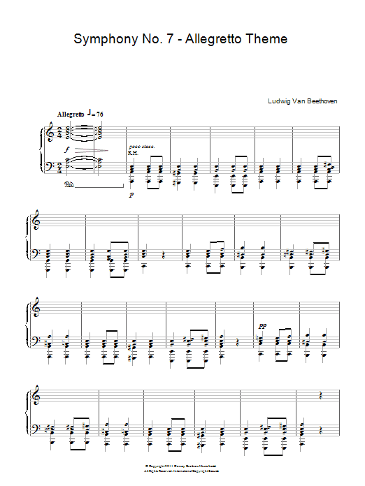 Ludwig van Beethoven Speaking Unto Nations (Symphony No. 7 - Allegretto) Sheet Music Notes & Chords for Piano Solo - Download or Print PDF