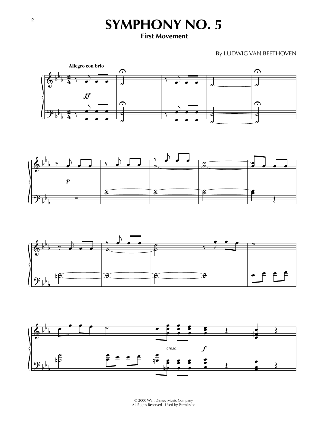Ludwig van Beethoven Symphony No. 5 - Movement 1 (from Fantasia 2000) Sheet Music Notes & Chords for Piano Solo - Download or Print PDF