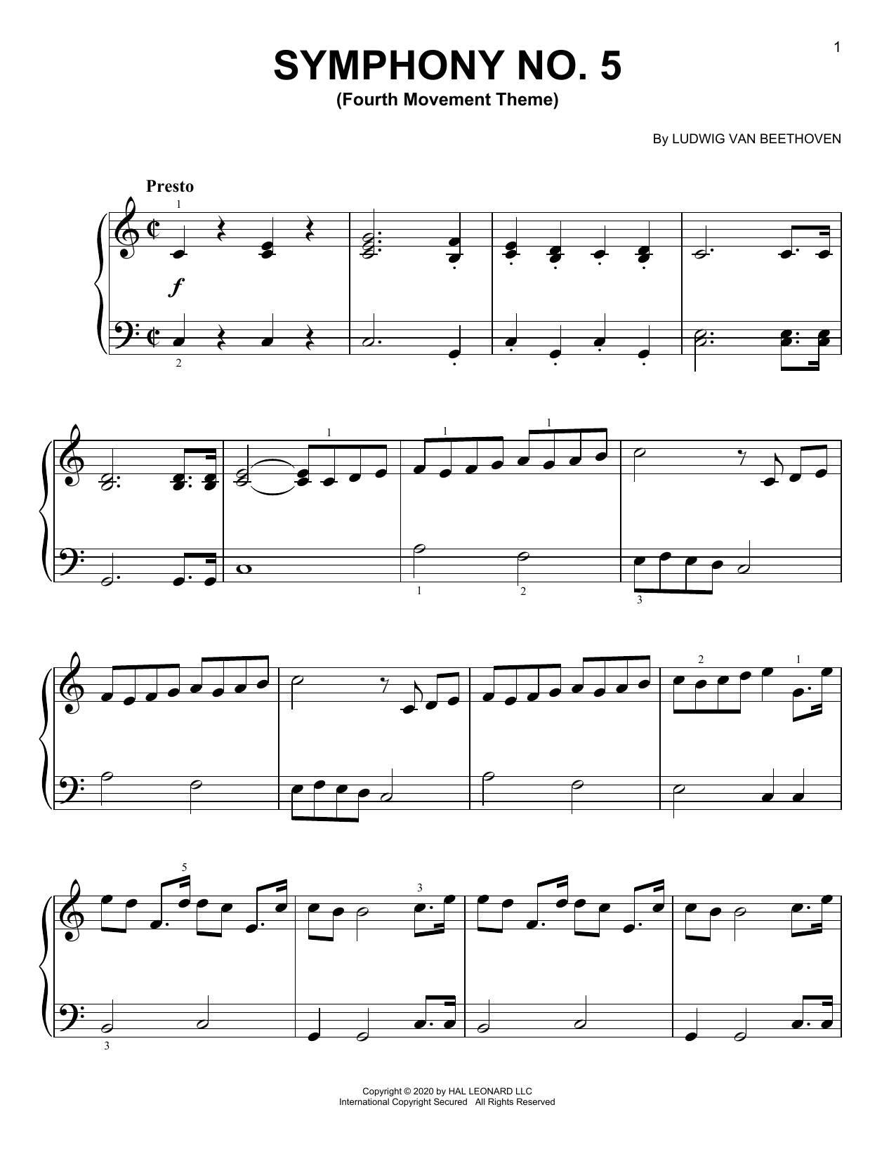 Ludwig van Beethoven Symphony No. 5, Fourth Movement Excerpt Sheet Music Notes & Chords for Piano Solo - Download or Print PDF