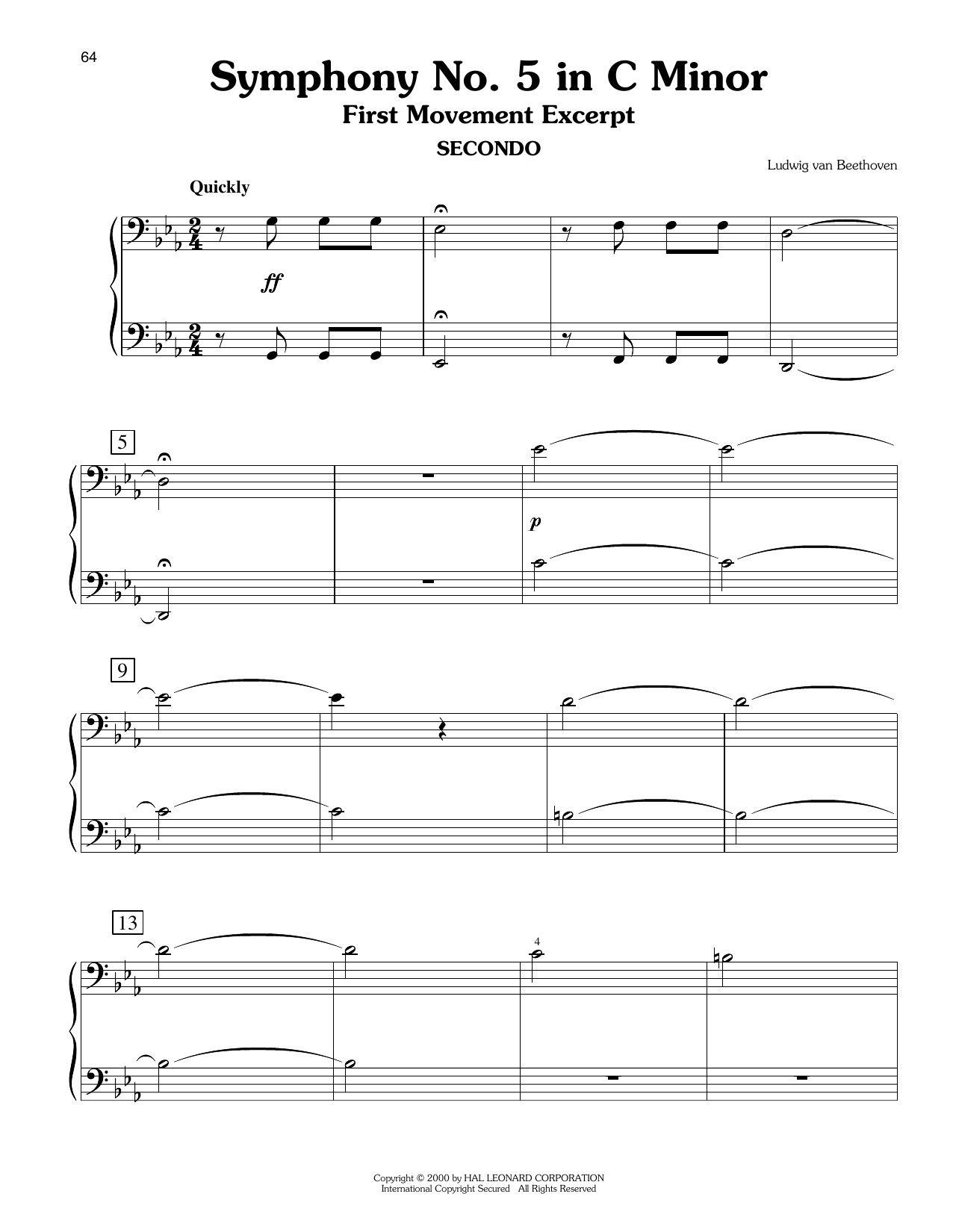 Ludwig Van Beethoven Symphony No. 5 In C Minor, First Movement Excerpt (arr. Carol Klose) Sheet Music Notes & Chords for Easy Piano Duet - Download or Print PDF